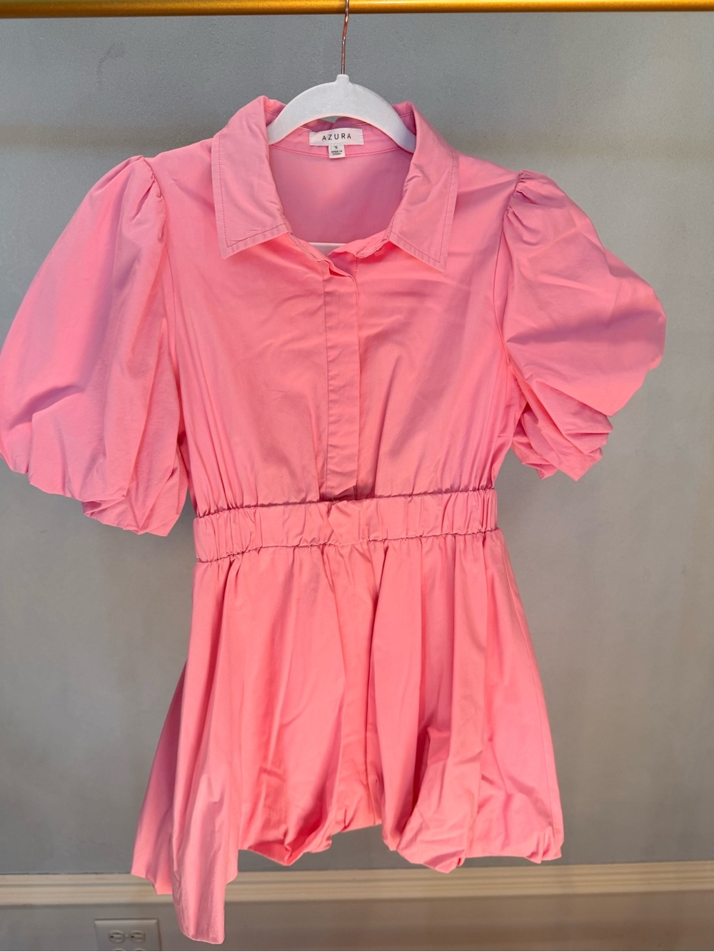 Pink Puff-Sleeve Peplum Dress